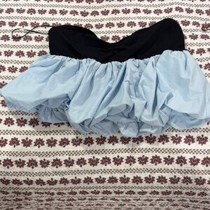 emory park Black and Light Blue Strapless Ruffle Crop Top